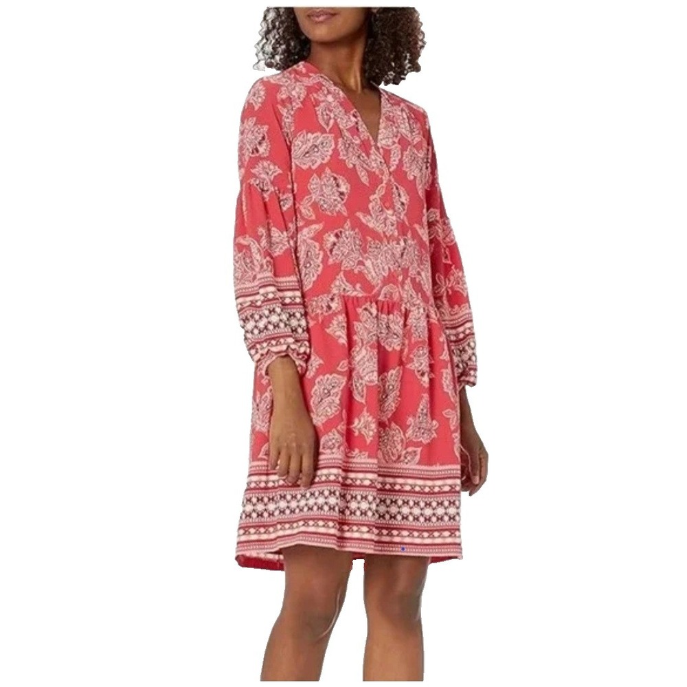 Vince Camuto Paisley Crepe Shirt Dress Womens 8 Cuffed Sleeve Short Lined New